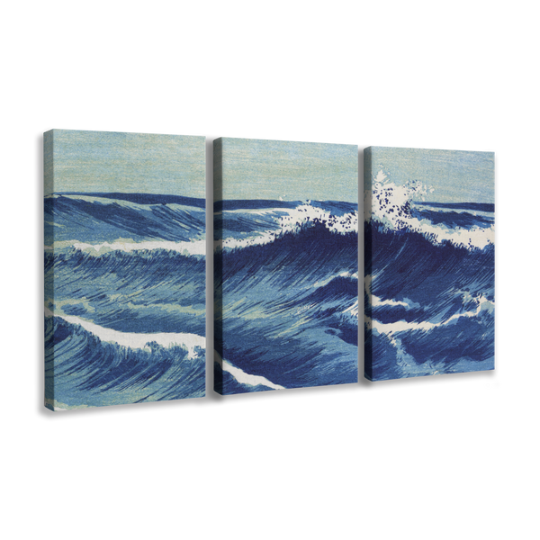 Ocean Waves (1878-1940) vintage Japanese woodcut 3-panel prints by Uehara Konen - Canvas Print Wall Art Décor Whelhung