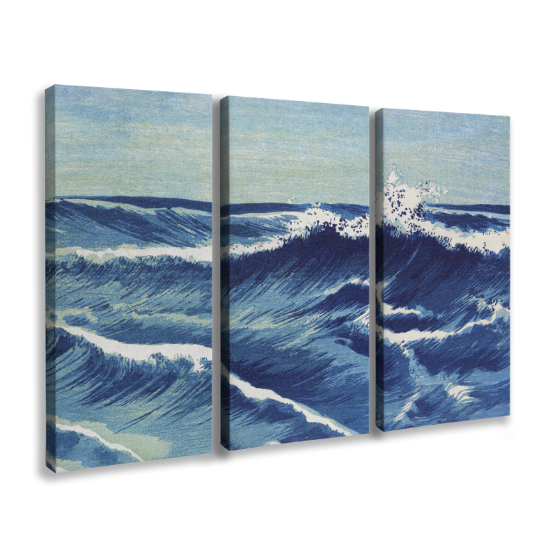 Ocean Waves (1878-1940) vintage Japanese woodcut 3-panel prints by Uehara Konen - Canvas Print Wall Art Décor Whelhung