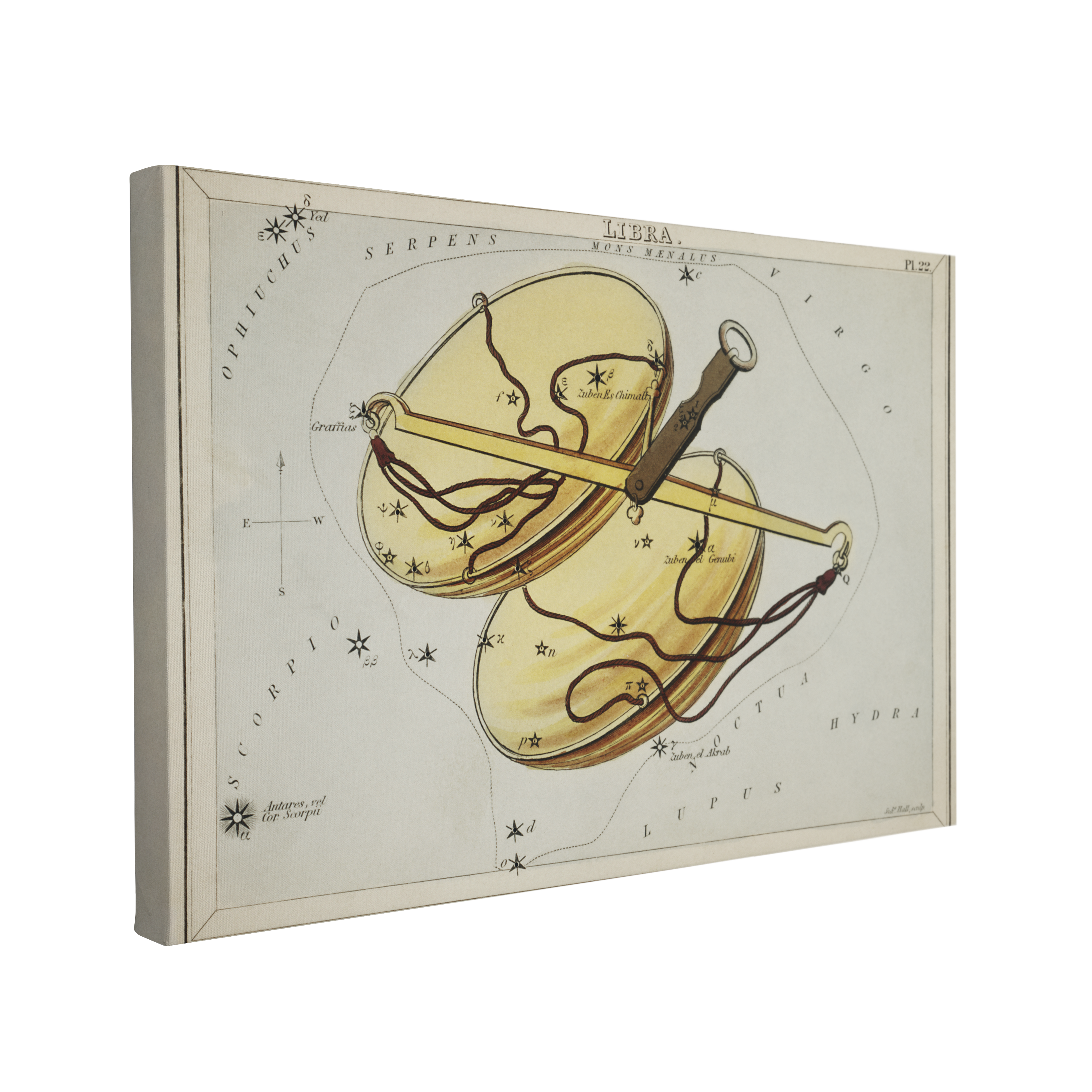 Sidney Hall’s (1831) Astronomical Chart illustration of the Libra - Canvas Print Wall Art Décor Whelhung