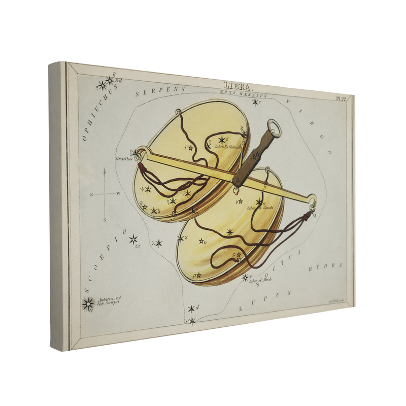 Sidney Hall’s (1831) Astronomical Chart illustration of the Libra - Canvas Print Wall Art Décor Whelhung
