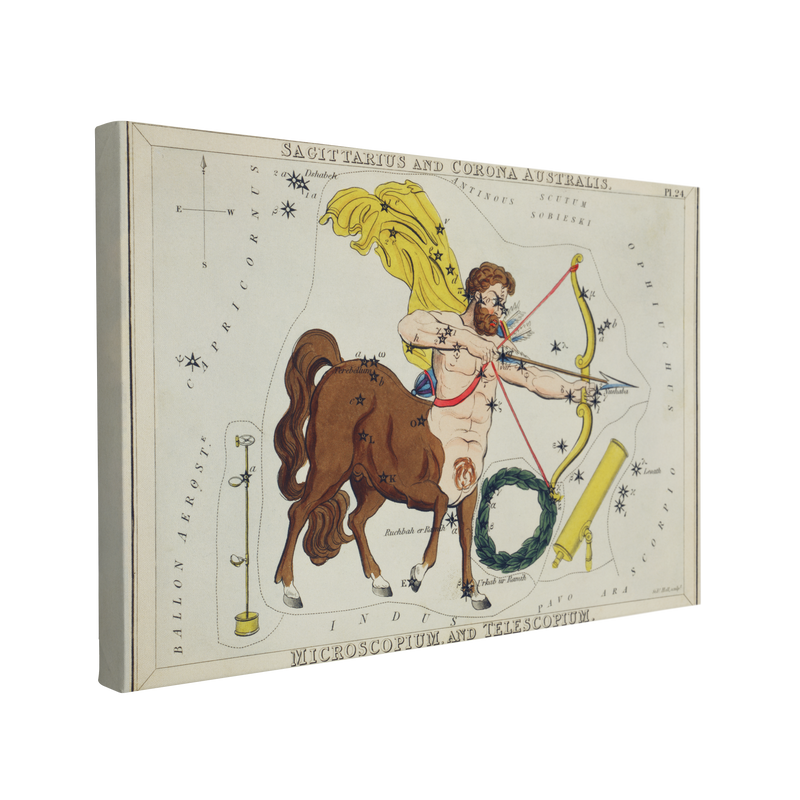 Sidney Hall’s (1831) Astronomical Chart illustration of the Sagittarius - Canvas Print Wall Art Décor Whelhung