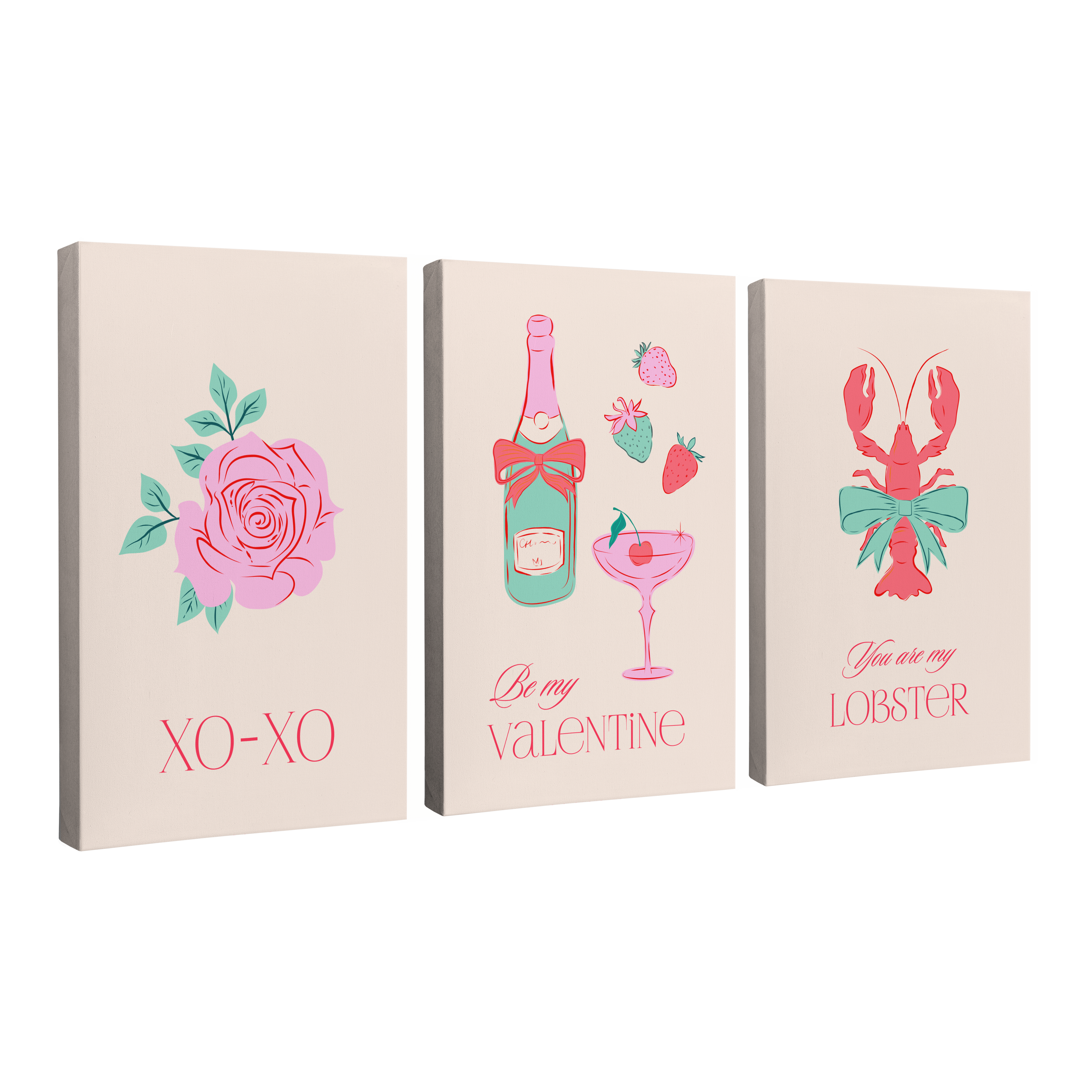 Vintage Valentine (3 Panel) Minimalist Coquette Aesthetic - Easy to Hang Canvas Print Wall Art Décor