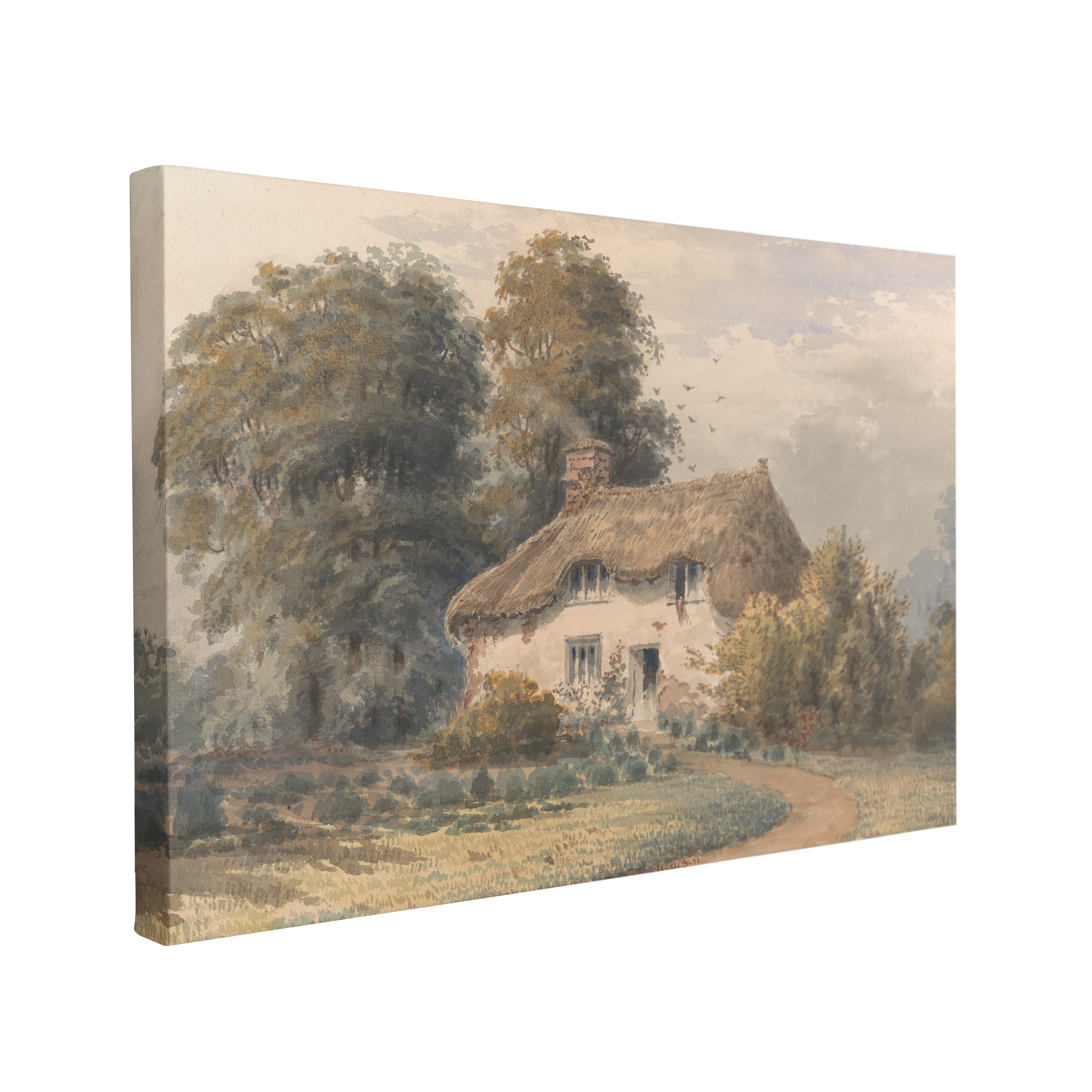 Country Cottage by Charles Wayson Watercolor Painting - Cottagecore Meadow - Canvas Print Wall Art Décor Whelhung