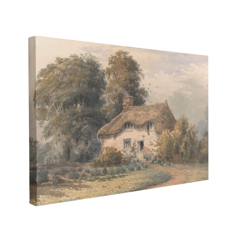 Country Cottage by Charles Wayson Watercolor Painting - Cottagecore Meadow - Canvas Print Wall Art Décor Whelhung