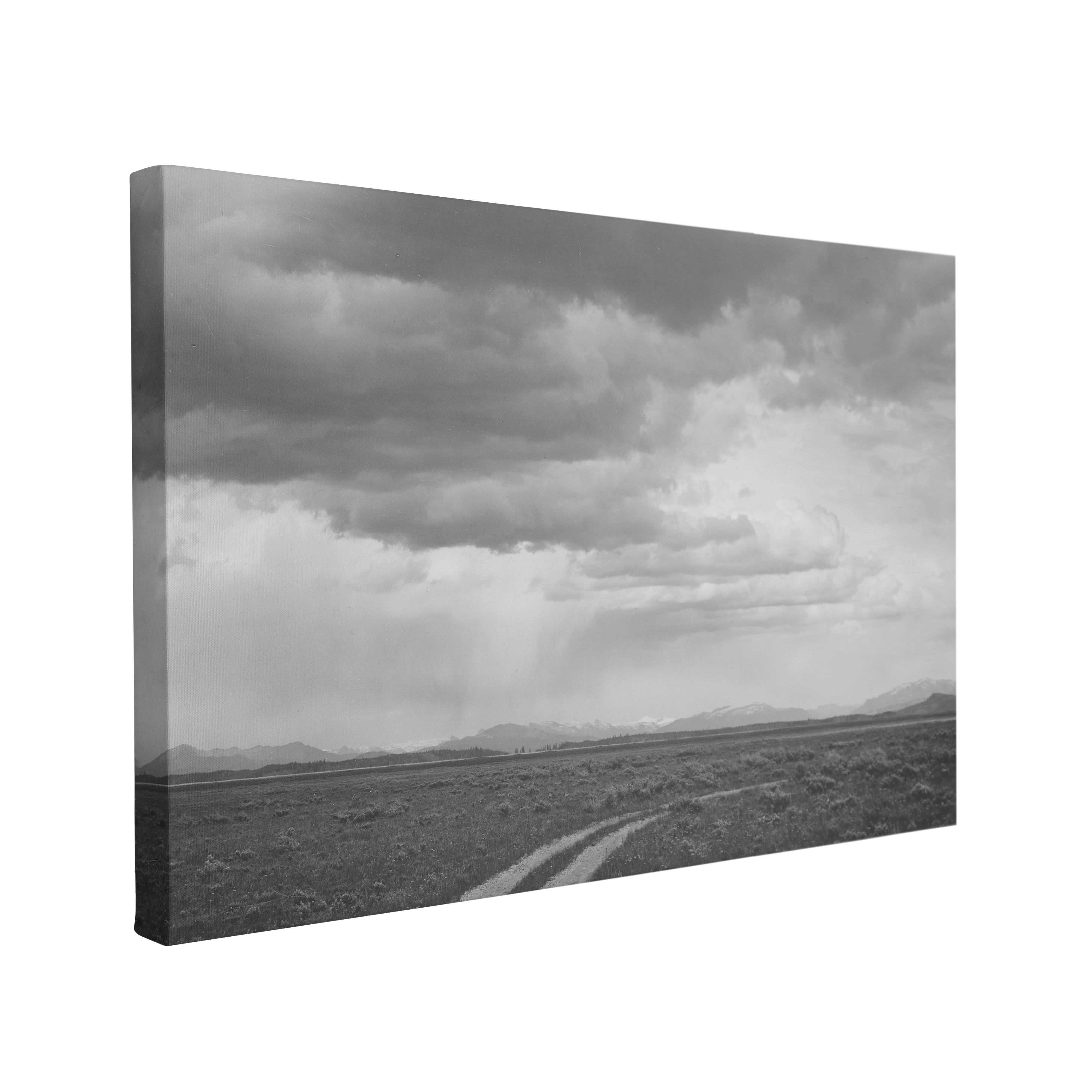 Black and White Grand Teton Cloudy Sky Mountains Road Photography - Canvas Print Wall Art Décor Whelhung