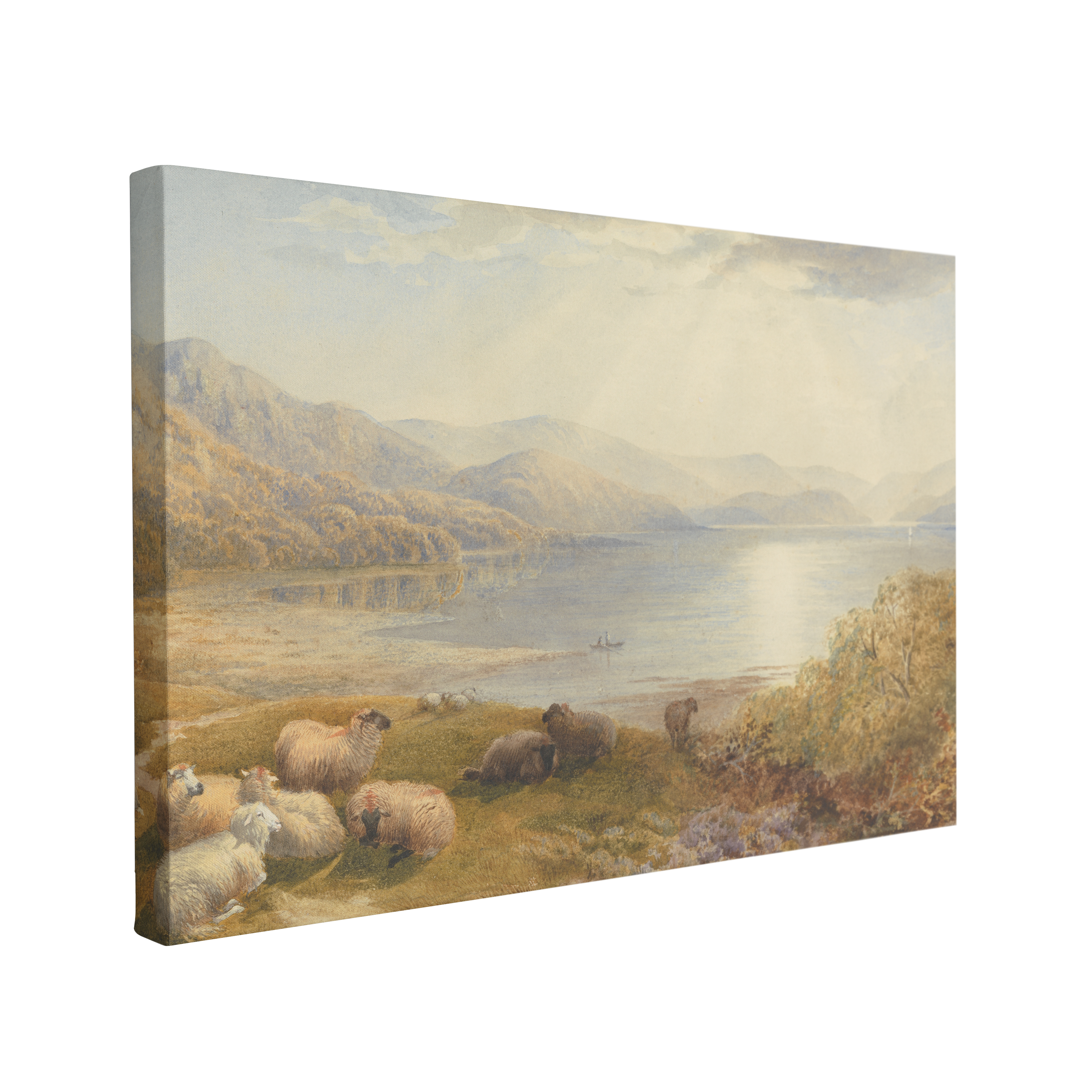 Scene on the Mawddlach near Barmouth Vintage Watercolor Painting - Cottagecore Barn Sheep - Canvas Print Wall Art Décor Whelhung