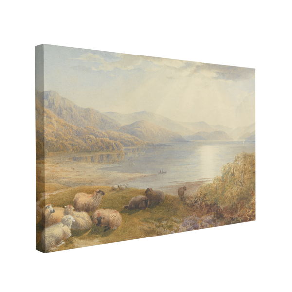Scene on the Mawddlach near Barmouth Vintage Watercolor Painting - Cottagecore Barn Sheep - Canvas Print Wall Art Décor Whelhung