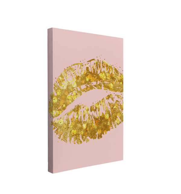 Pink and Gold Kiss  - Girl Boss Crystal Canvas Print Wall Art Décor Whelhung