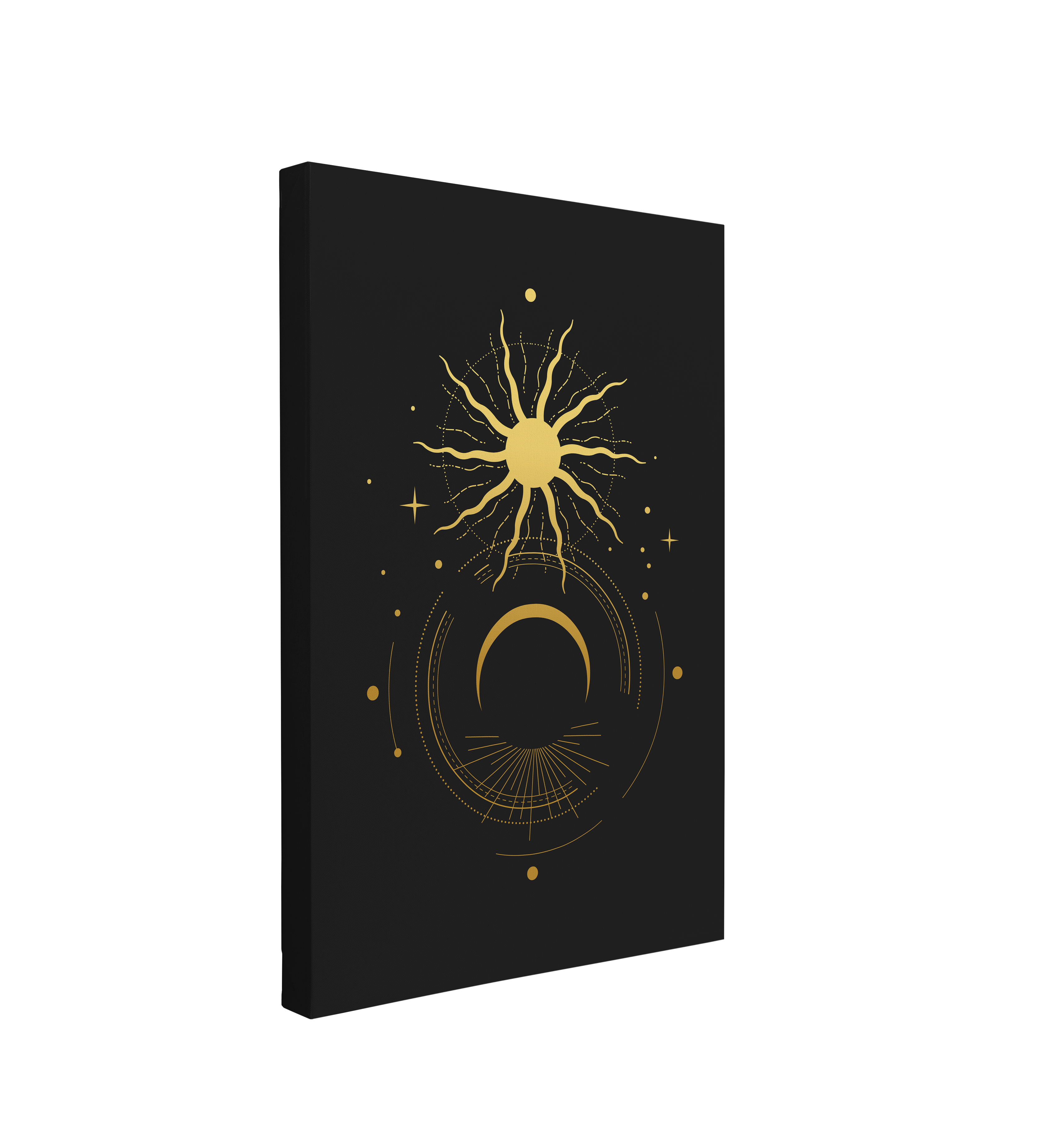 Sun and Moon - Black and Gold Occult Crystal Canvas Print Wall Art Décor Whelhung