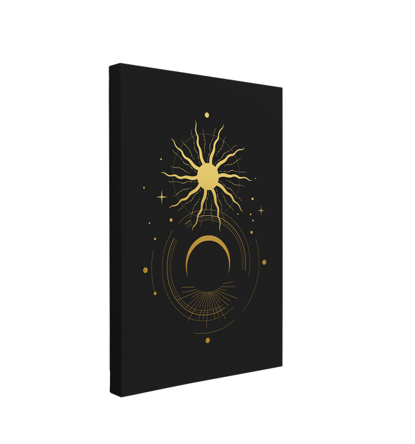 Sun and Moon - Black and Gold Occult Crystal Canvas Print Wall Art Décor Whelhung