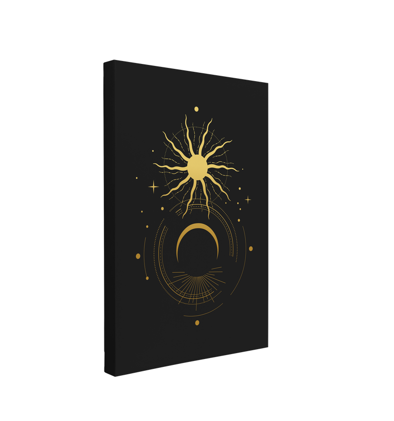 Sun and Moon - Black and Gold Occult Crystal Canvas Print Wall Art Décor Whelhung