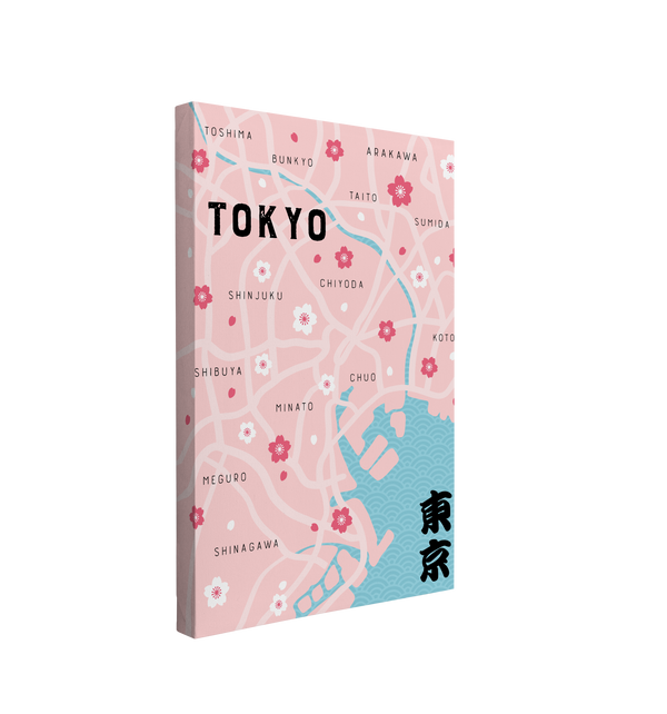 Pink Tokyo, Japan Map - Crystal Canvas Print Wall Art Décor Whelhung