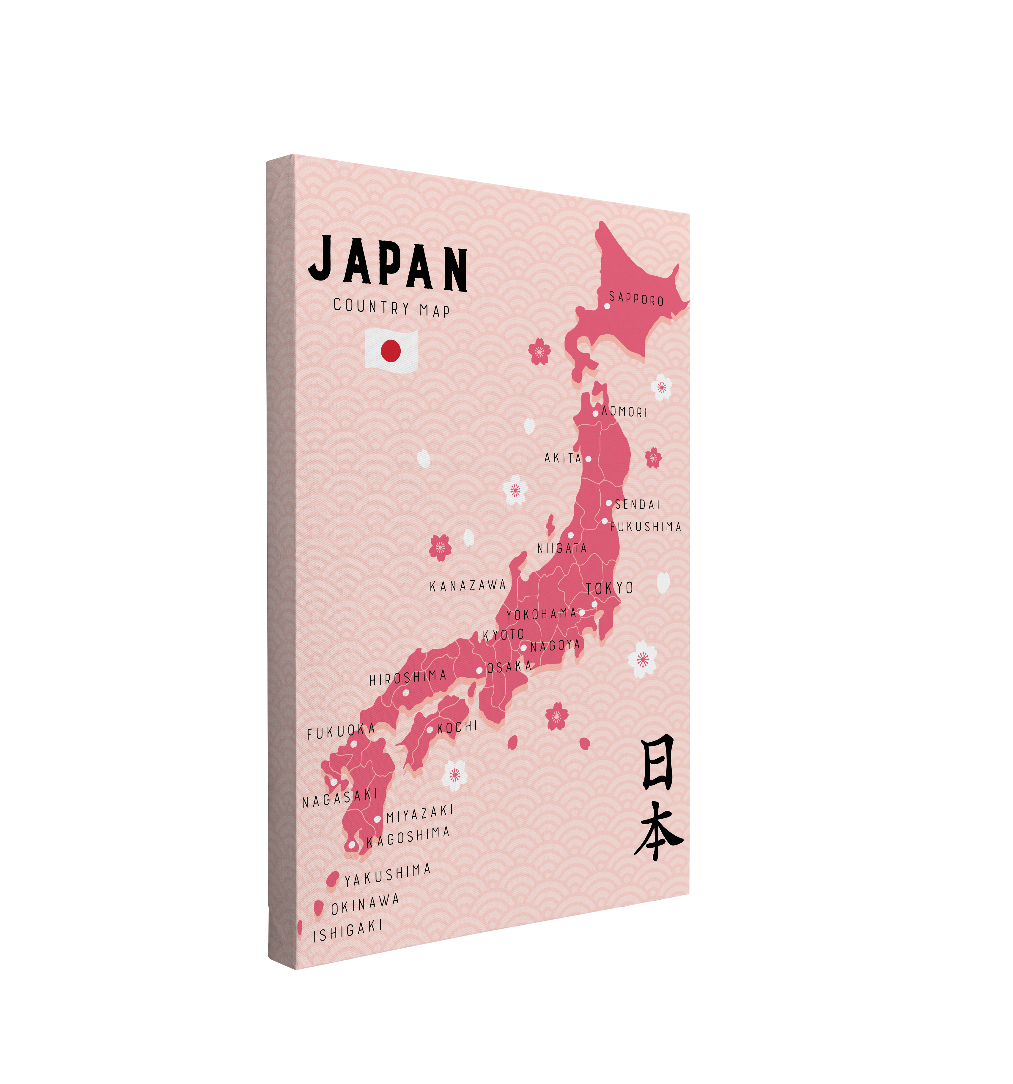 Pink Japan Map - Crystal Canvas Print Wall Art Décor Whelhung