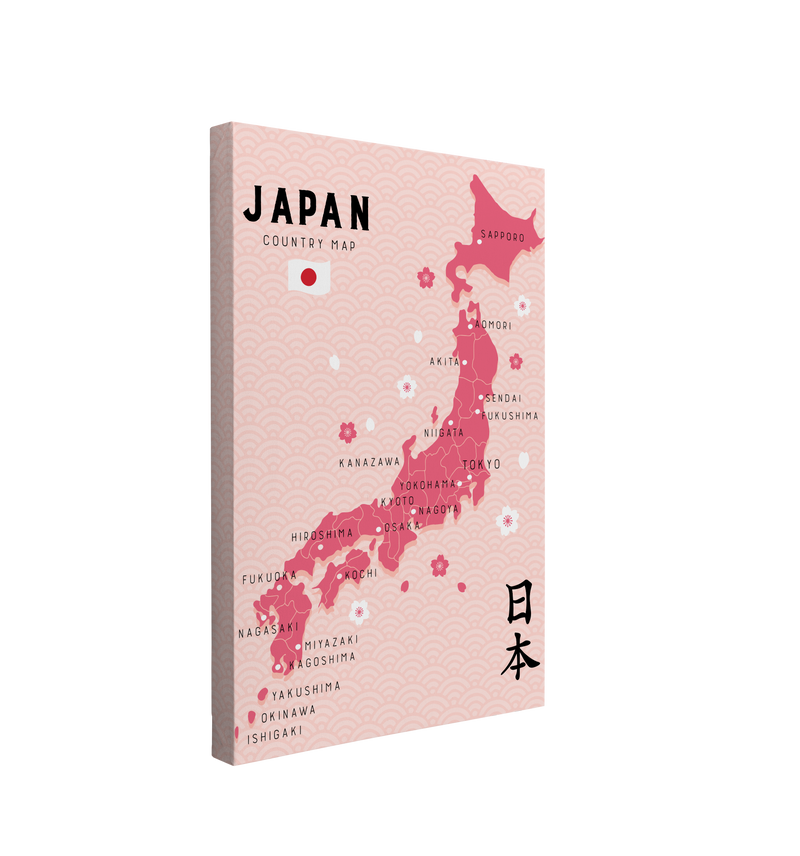 Pink Japan Map - Crystal Canvas Print Wall Art Décor Whelhung