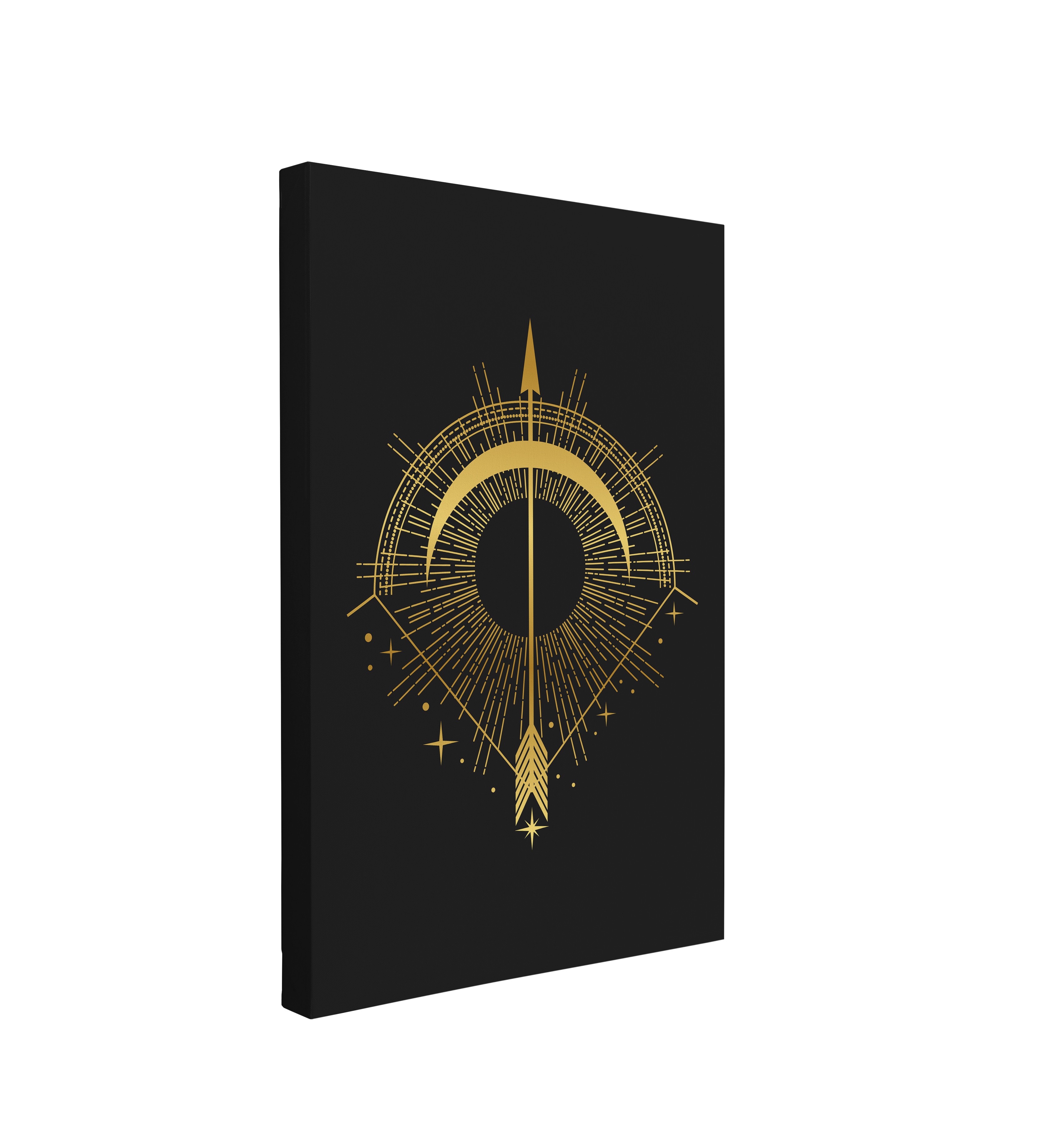 Bow and Arrow - Black and Gold Occult Crystal Canvas Print Wall Art Décor Whelhung