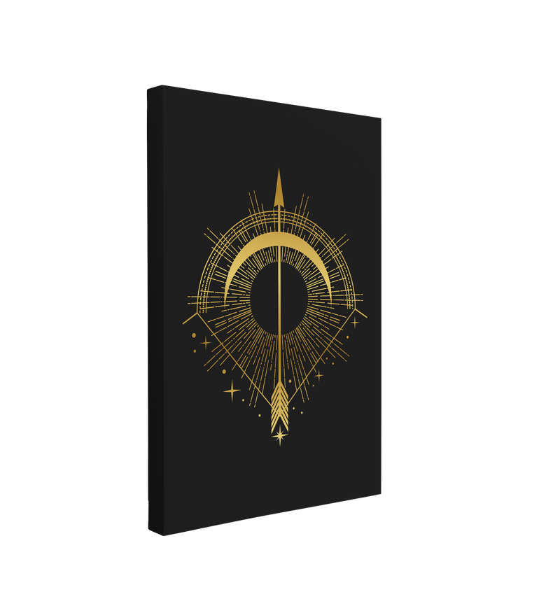 Bow and Arrow - Black and Gold Occult Crystal Canvas Print Wall Art Décor Whelhung