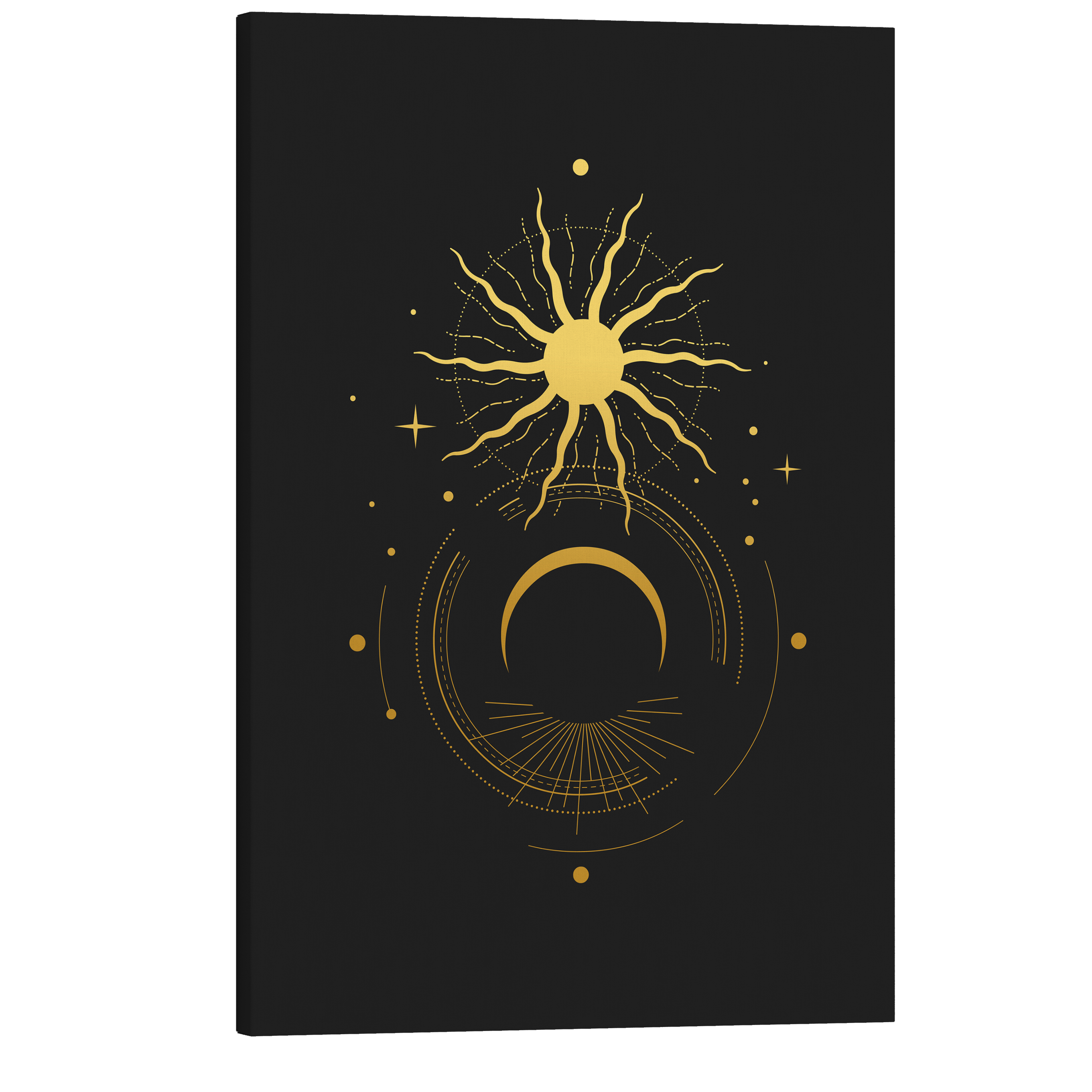 Sun and Moon - Black and Gold Occult Crystal Canvas Print Wall Art Décor Whelhung