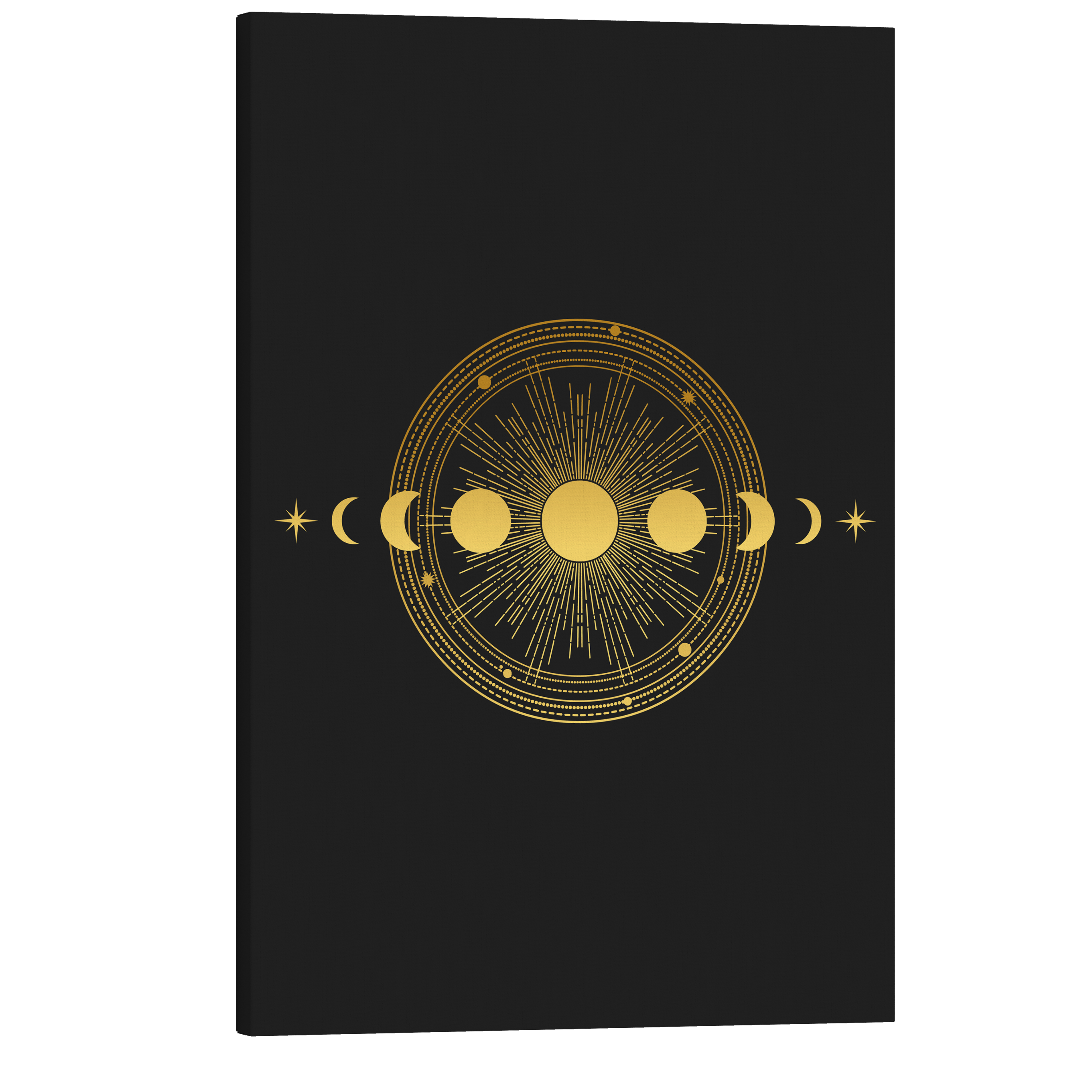 Moon Phases - Black and Gold Occult Crystal Canvas Print Wall Art Décor Whelhung