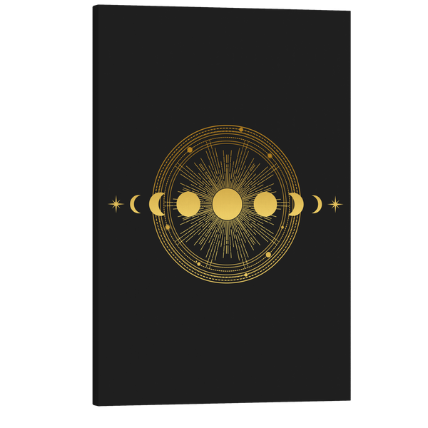 Moon Phases - Black and Gold Occult Crystal Canvas Print Wall Art Décor Whelhung