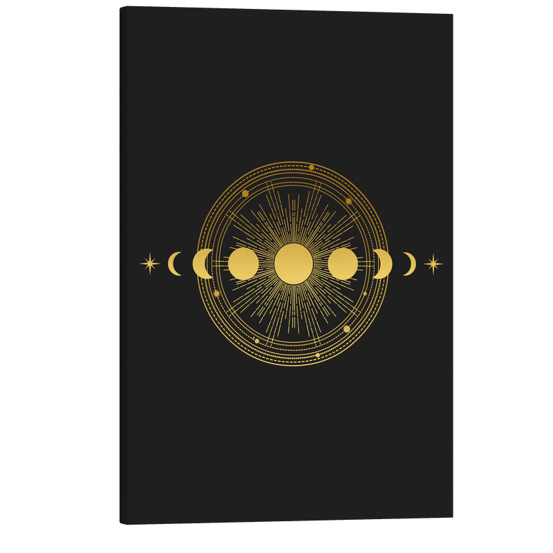 Moon Phases - Black and Gold Occult Crystal Canvas Print Wall Art Décor Whelhung