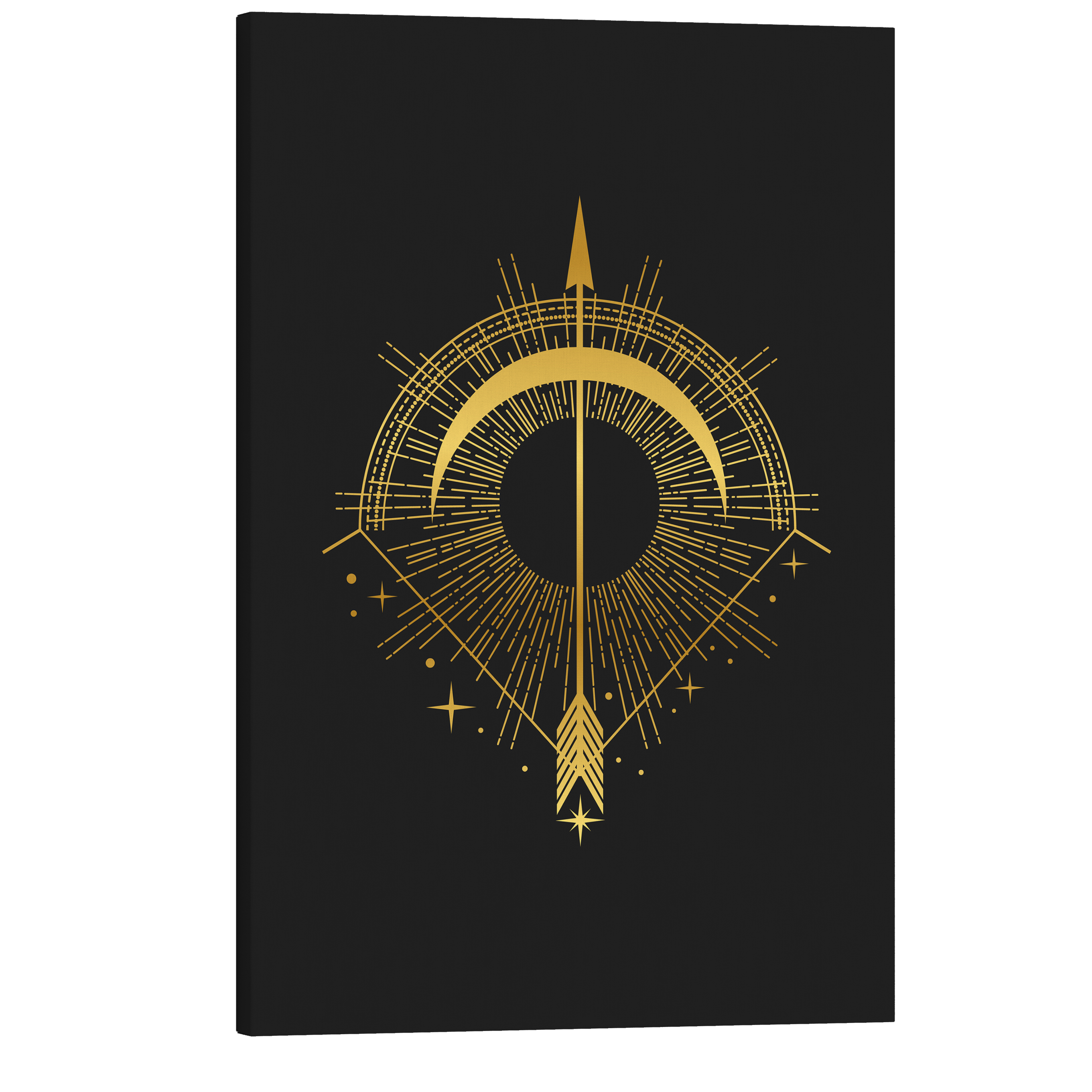 Bow and Arrow - Black and Gold Occult Crystal Canvas Print Wall Art Décor Whelhung