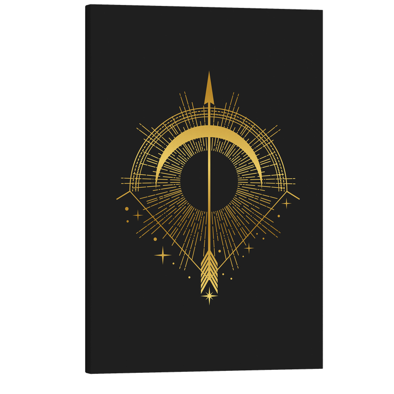 Bow and Arrow - Black and Gold Occult Crystal Canvas Print Wall Art Décor Whelhung