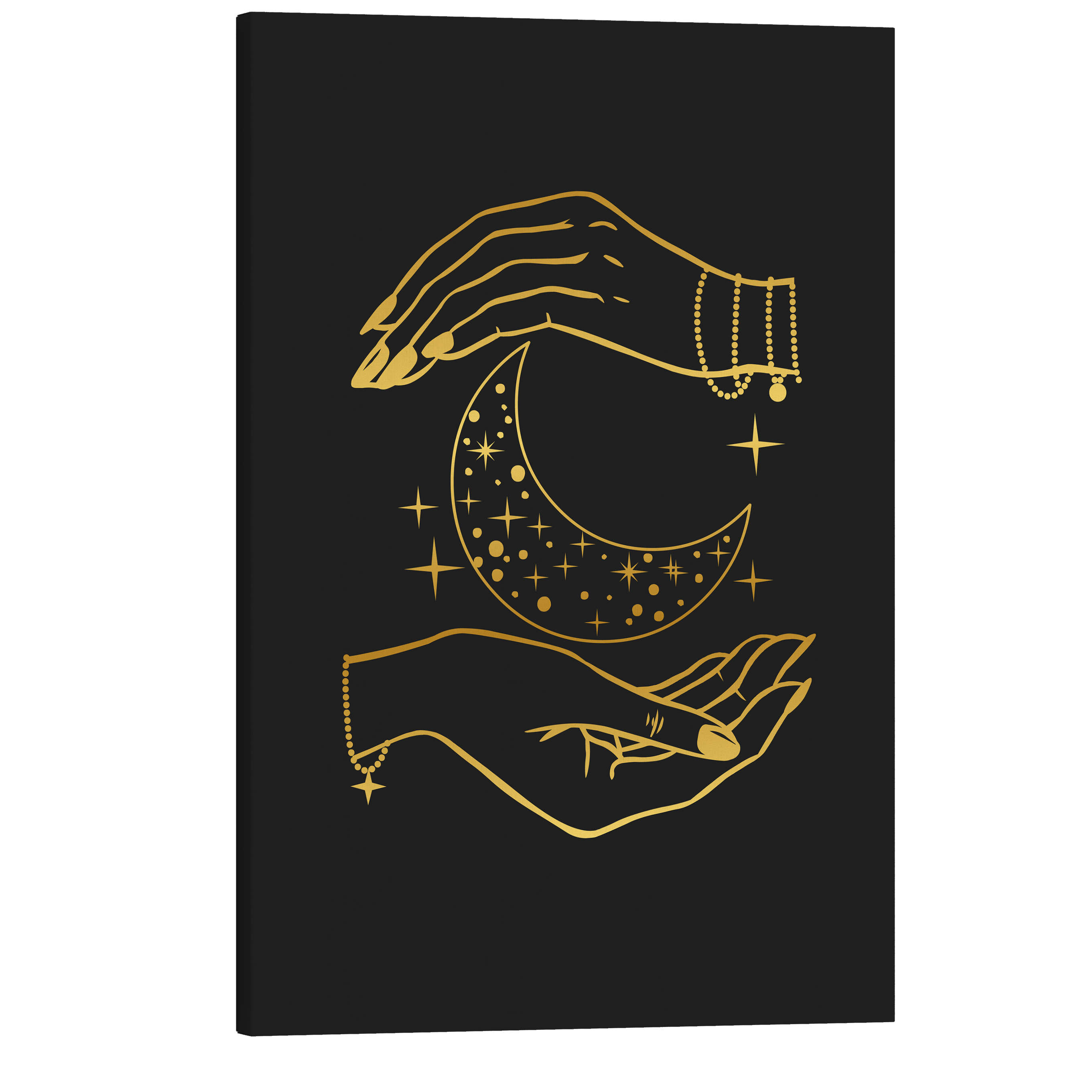 Moon Hands - Black and Gold Occult Crystal Canvas Print Wall Art Décor Whelhung