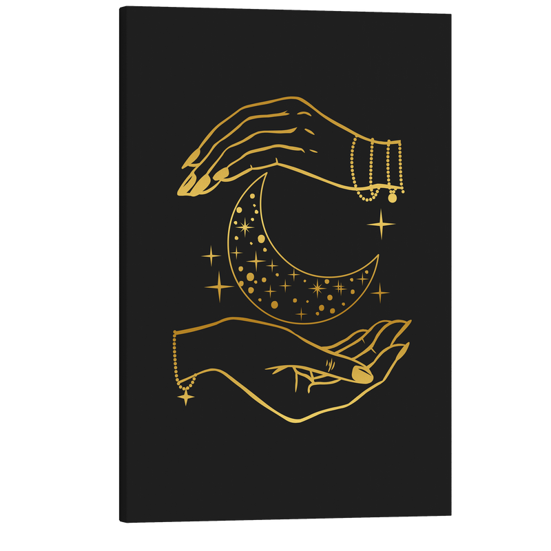 Moon Hands - Black and Gold Occult Crystal Canvas Print Wall Art Décor Whelhung