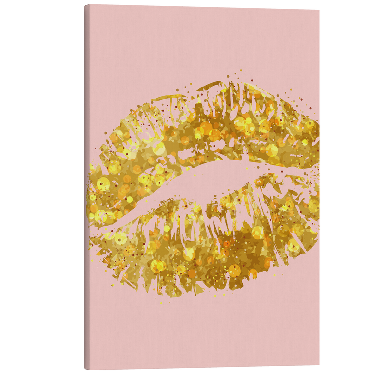 Pink and Gold Kiss  - Girl Boss Crystal Canvas Print Wall Art Décor Whelhung