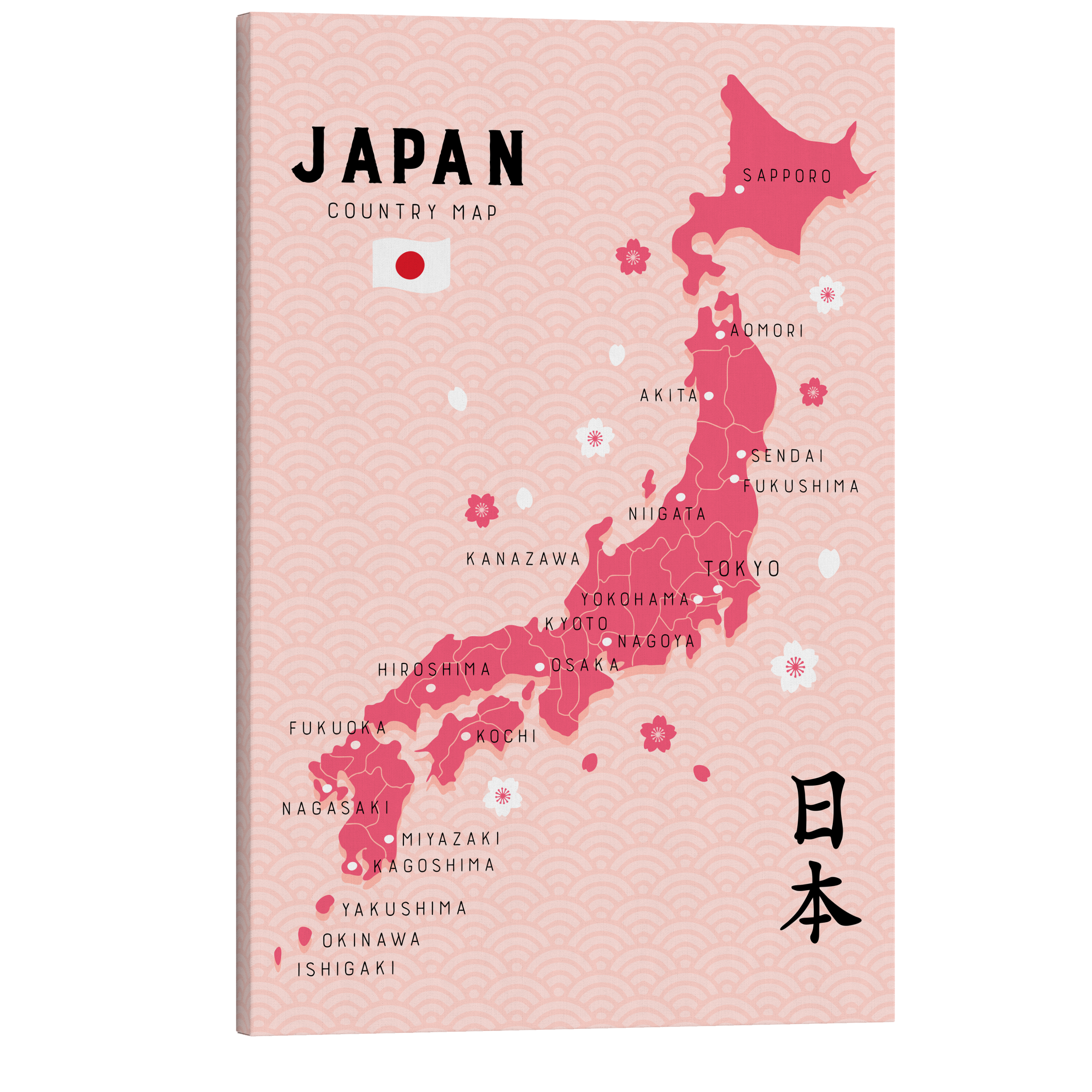 Pink Japan Map - Crystal Canvas Print Wall Art Décor Whelhung