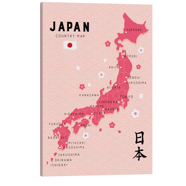 Pink Japan Map - Crystal Canvas Print Wall Art Décor Whelhung