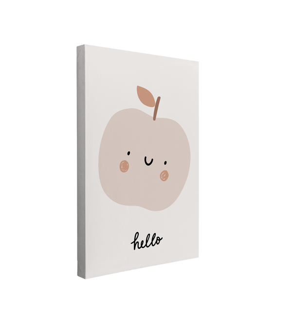 Nursery Boho Apple - Hello - Canvas Print Gender Neutral Kids Room Wall Art Décor Whelhung