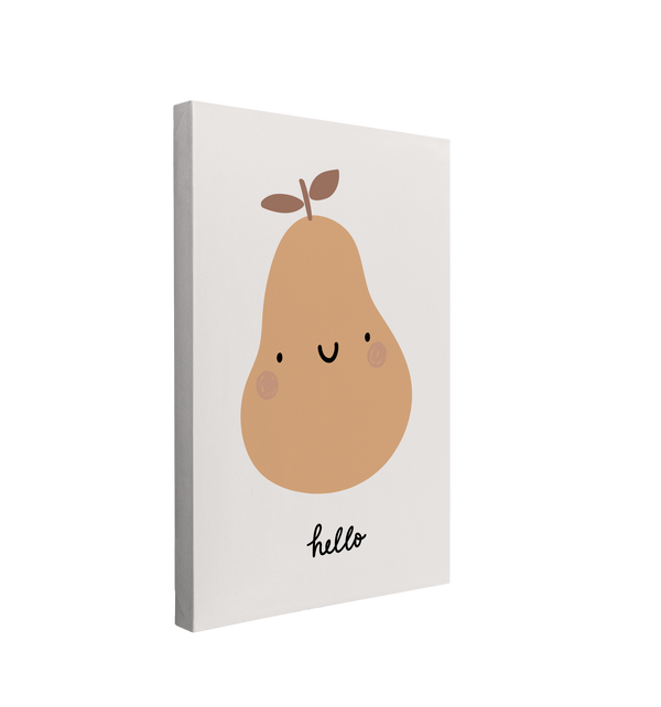 Nursery Boho Pear - Hello - Canvas Print Gender Neutral Kids Room Wall Art Décor Whelhung