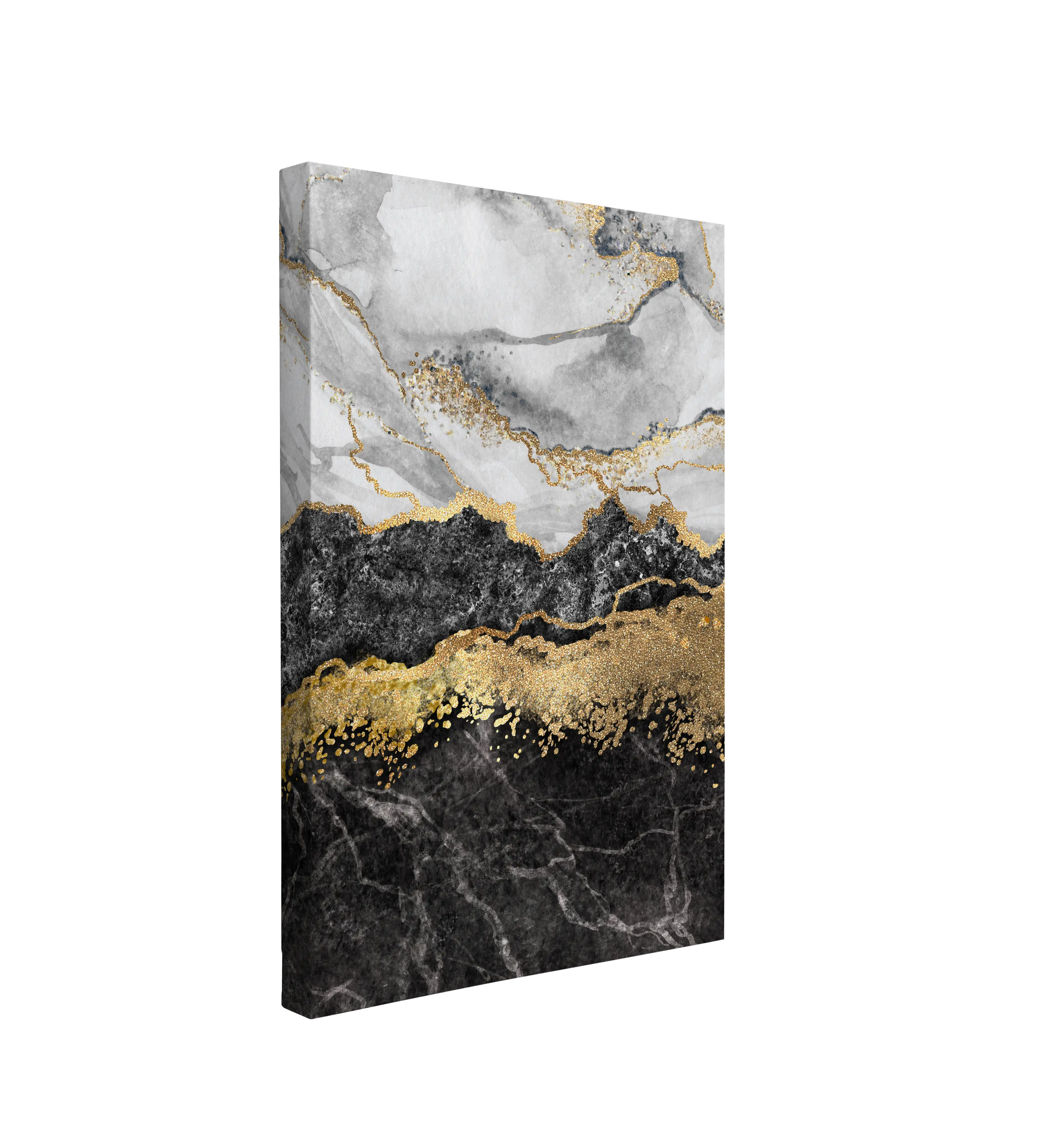 Abstract Black and Gold Marble - Canvas Print Wall Art Décor Whelhung