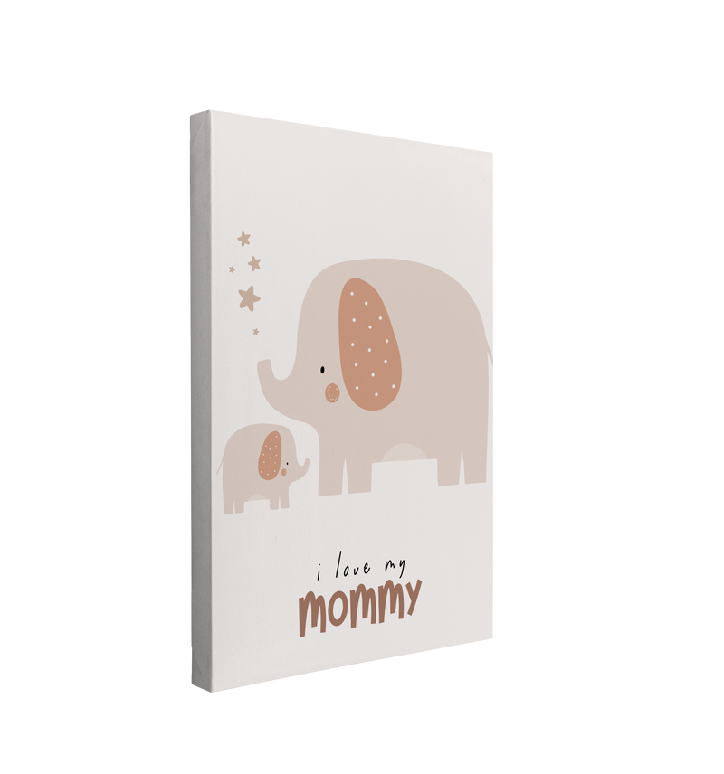 Nursery Boho Elephants - I Love My Mommy - Canvas Print Gender Neutral Kids Room Wall Art Décor Whelhung