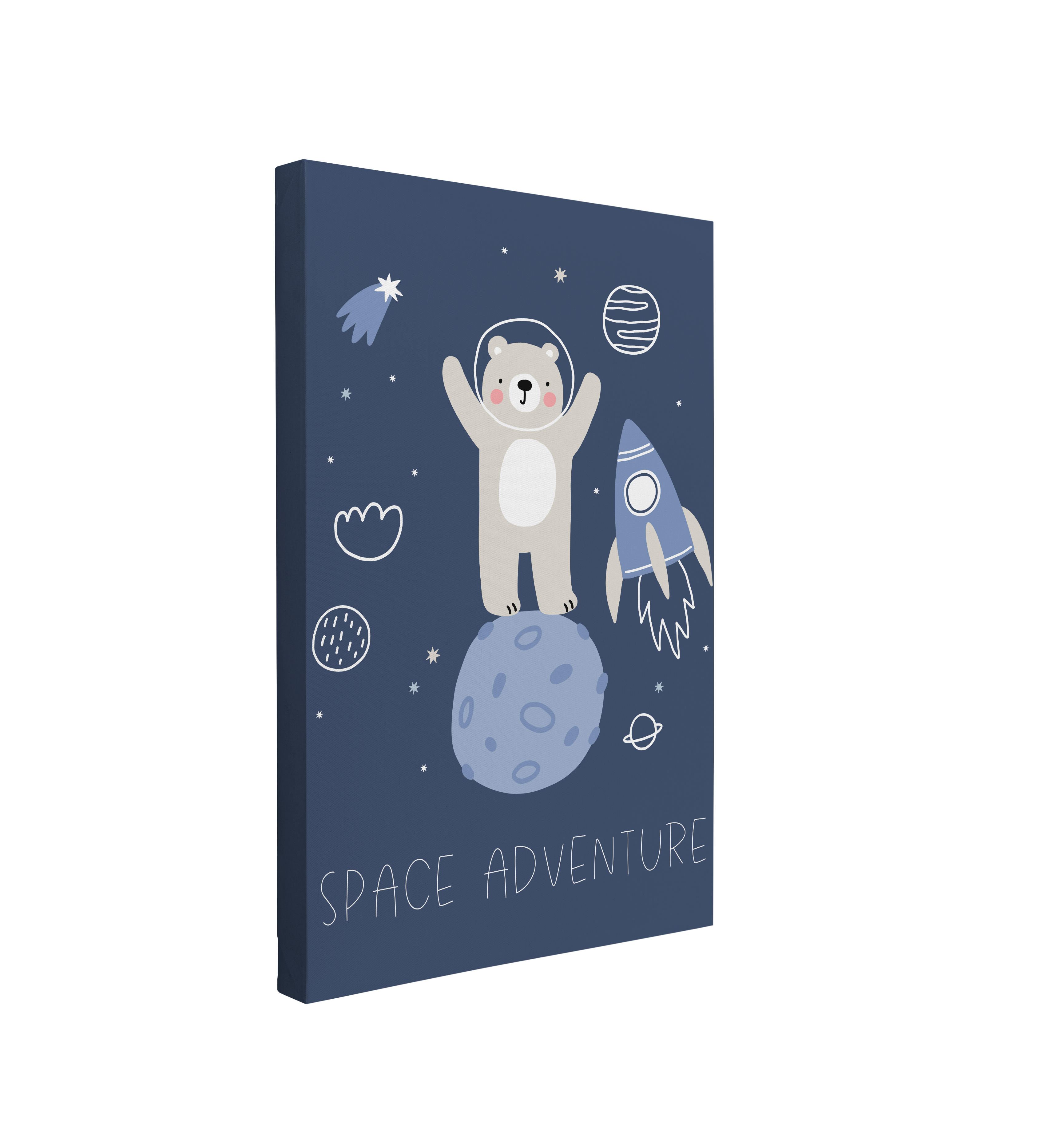 Nursery Boho Bear Space Adventure - Blue - Canvas Print Gender Neutral Kids Room Wall Art Décor Whelhung