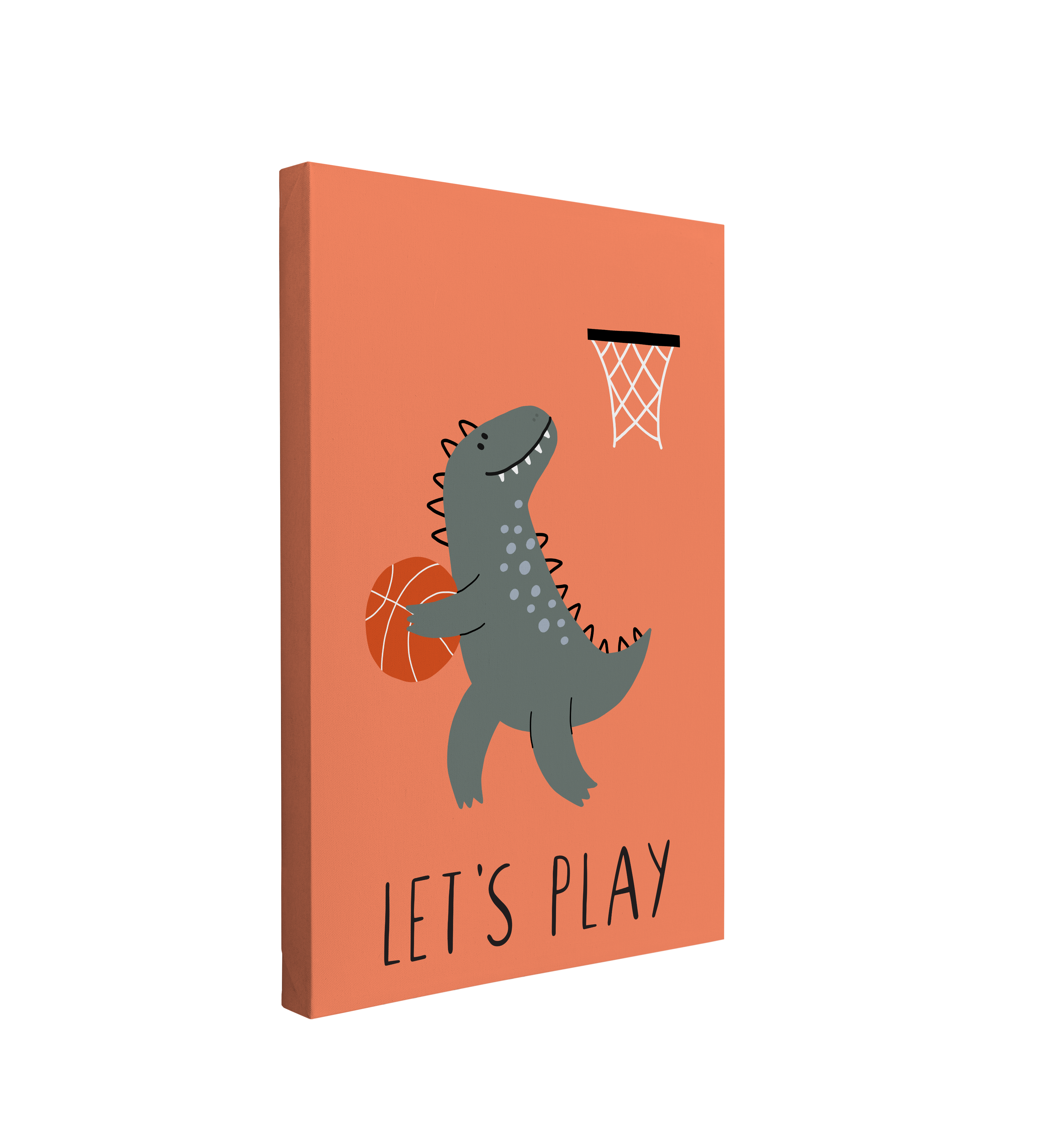 Nursery Boho Let's Play Basketball - Dinosaur - Canvas Print Gender Neutral Kids Room Wall Art Décor Whelhung