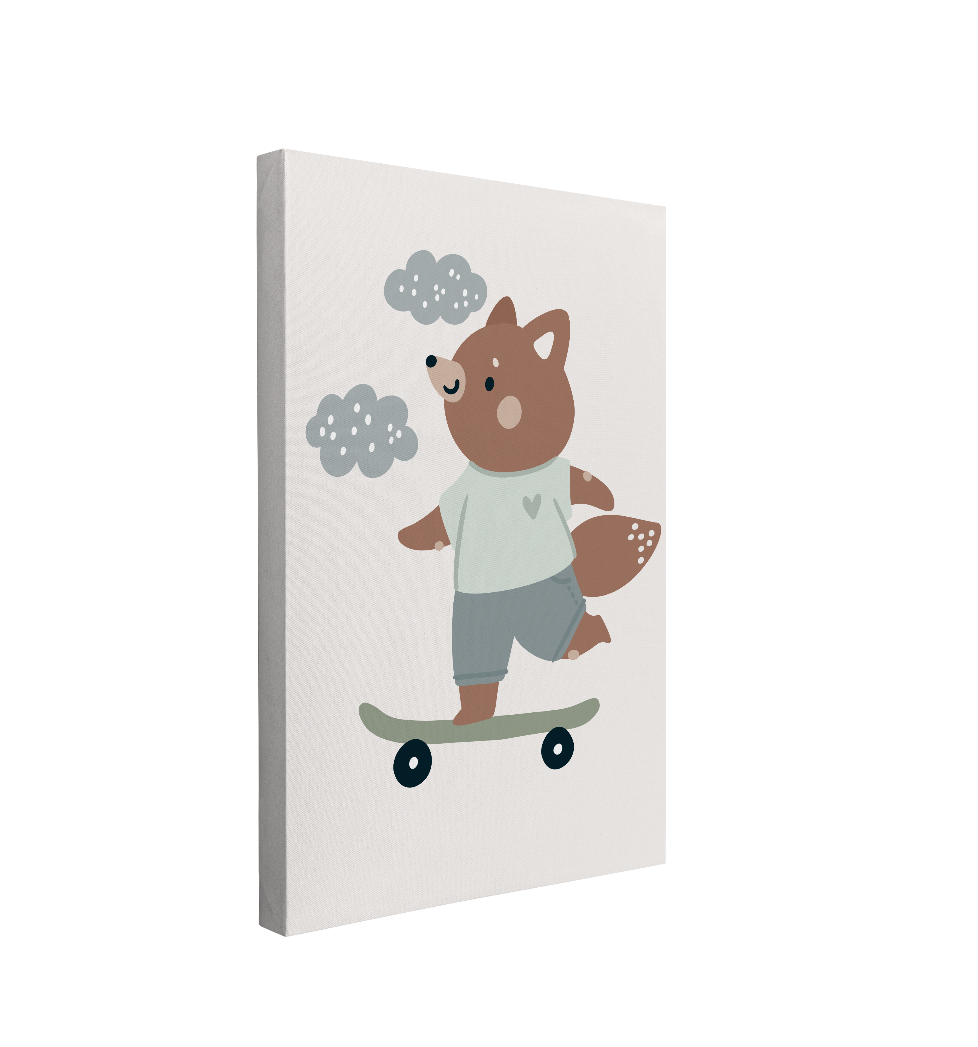 Nursery Boho Fox Skateboarder - Canvas Print Gender Neutral Kids Room Wall Art Décor Whelhung