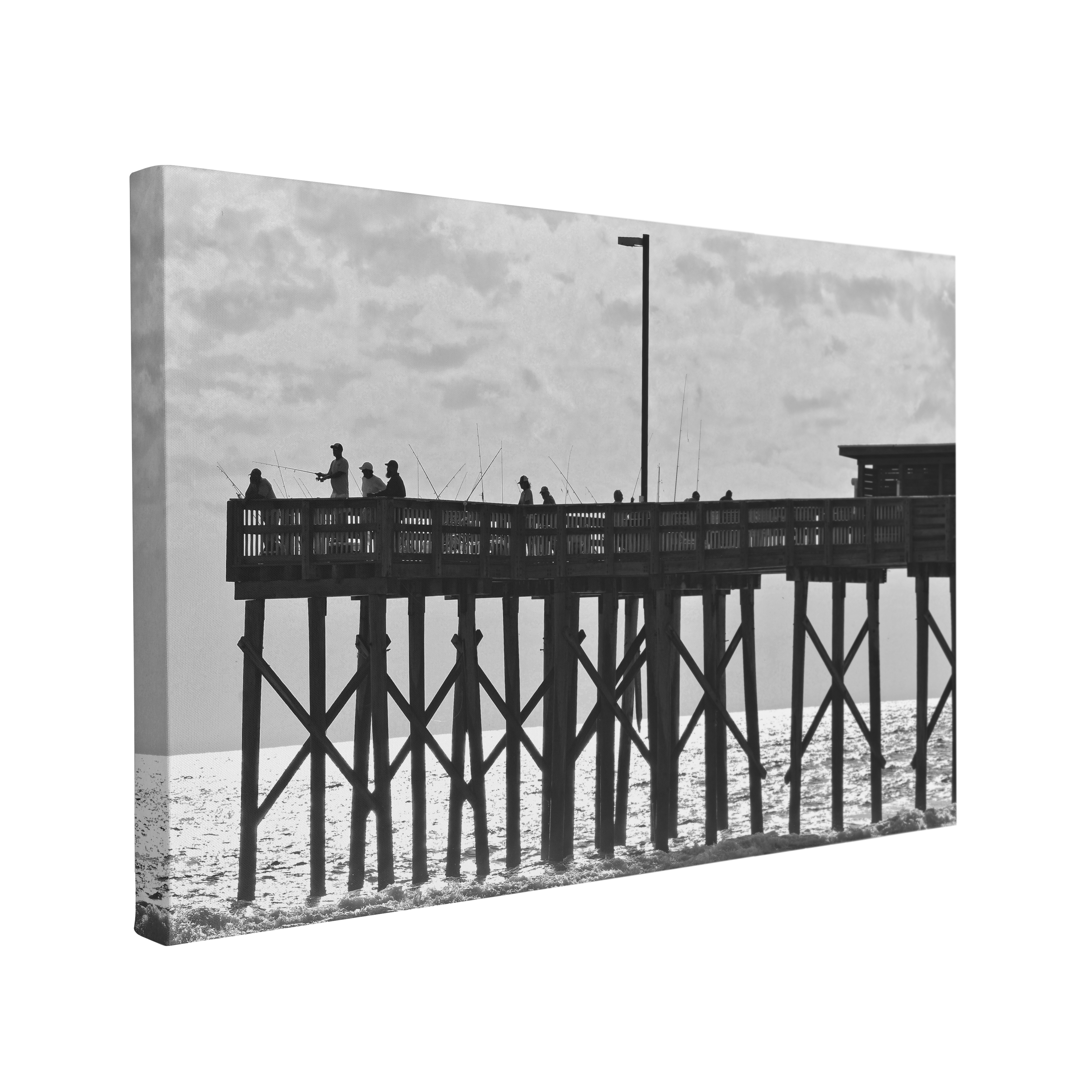 Black and White Fisherman's Pier Photography - Canvas Print Wall Art Décor Whelhung