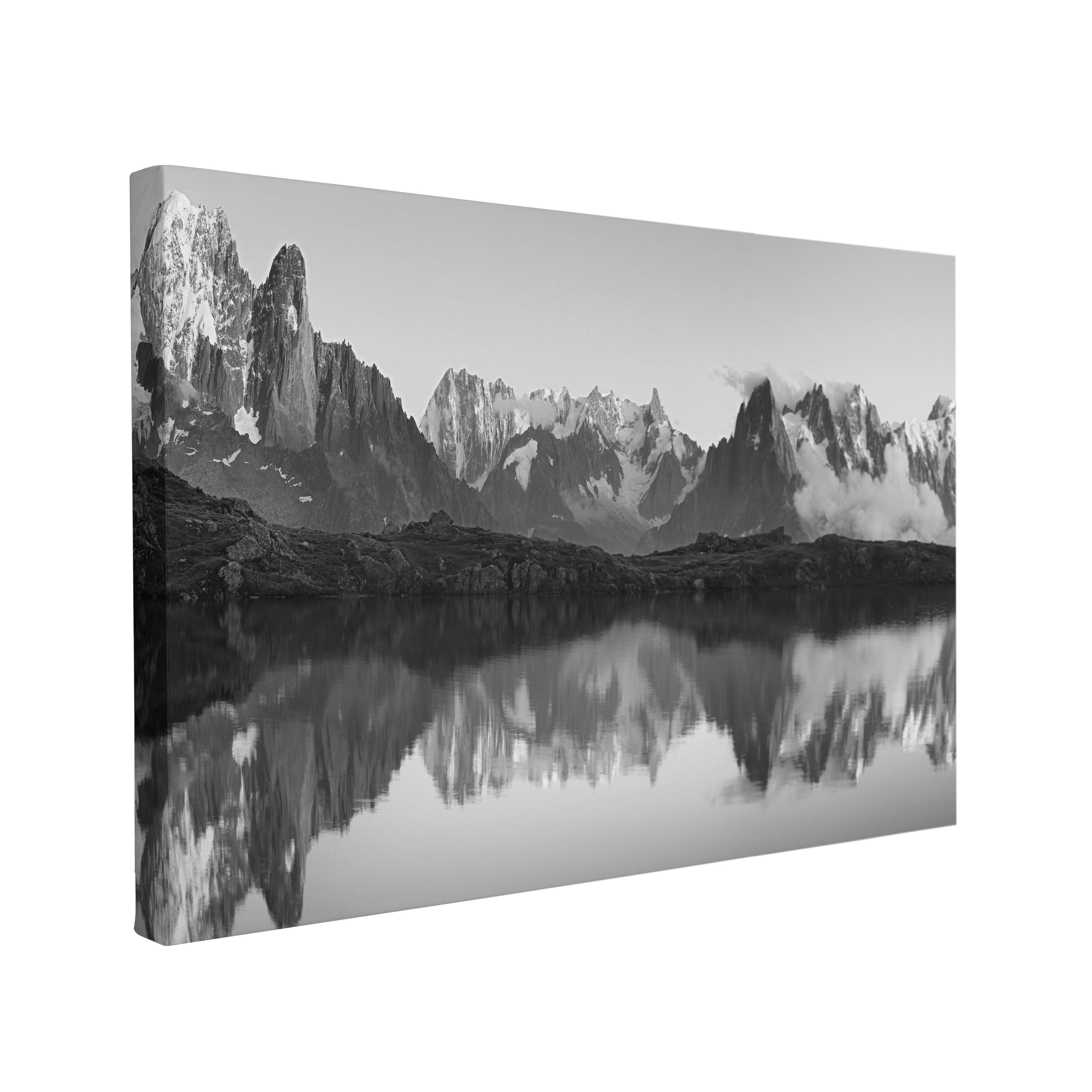 Black and White Monte Bianco Italy France Photography - Canvas Print Wall Art Décor Whelhung