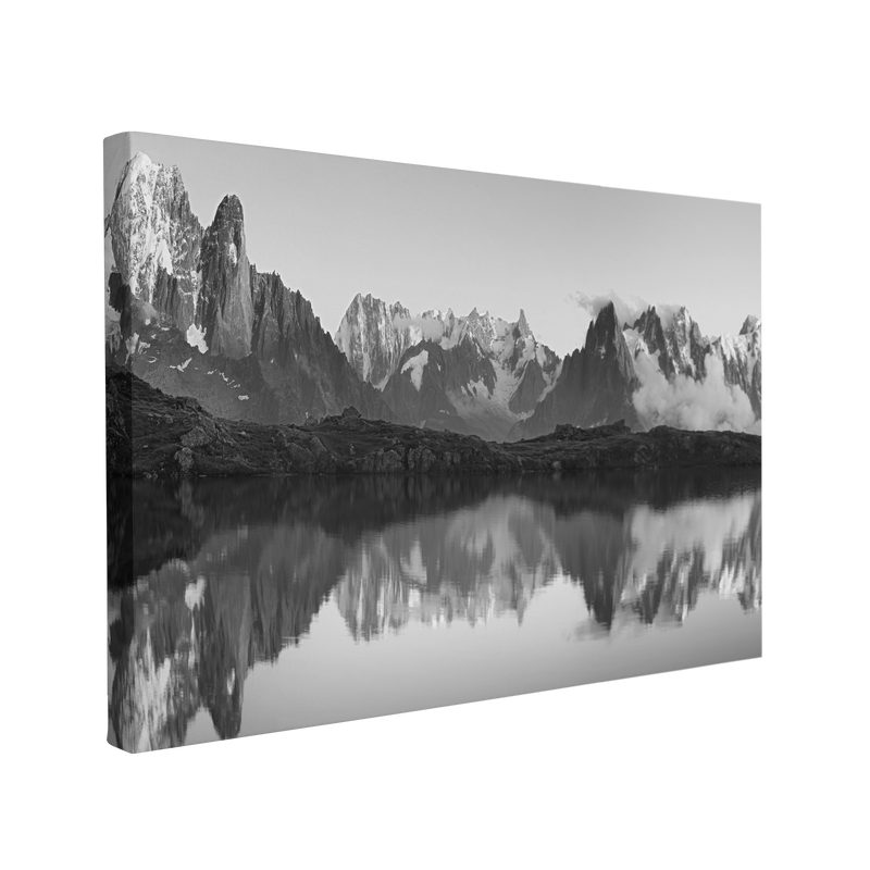 Black and White Monte Bianco Italy France Photography - Canvas Print Wall Art Décor Whelhung