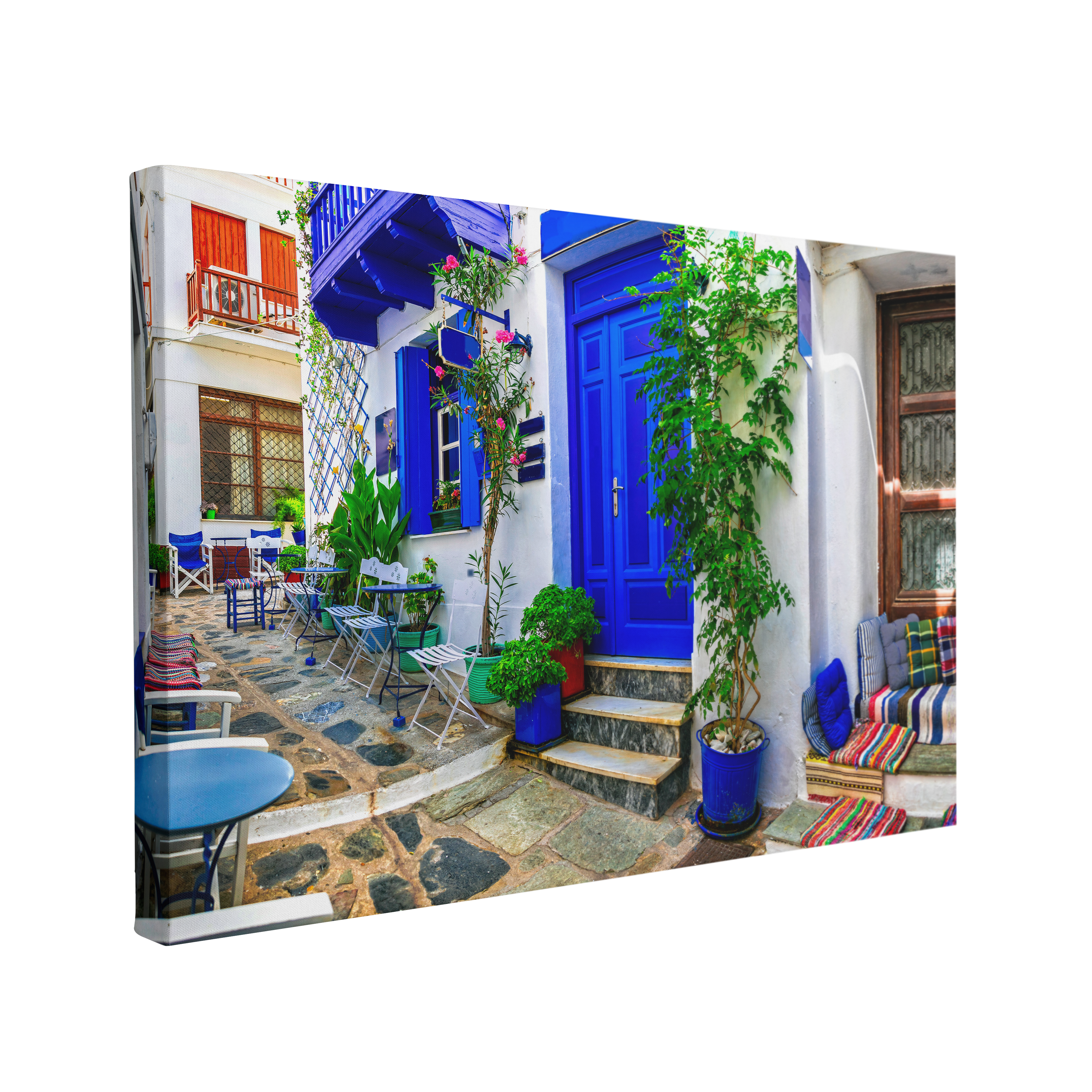 Greece Colorful Cafe, Athens Photography - Canvas Print Wall Art Décor Whelhung