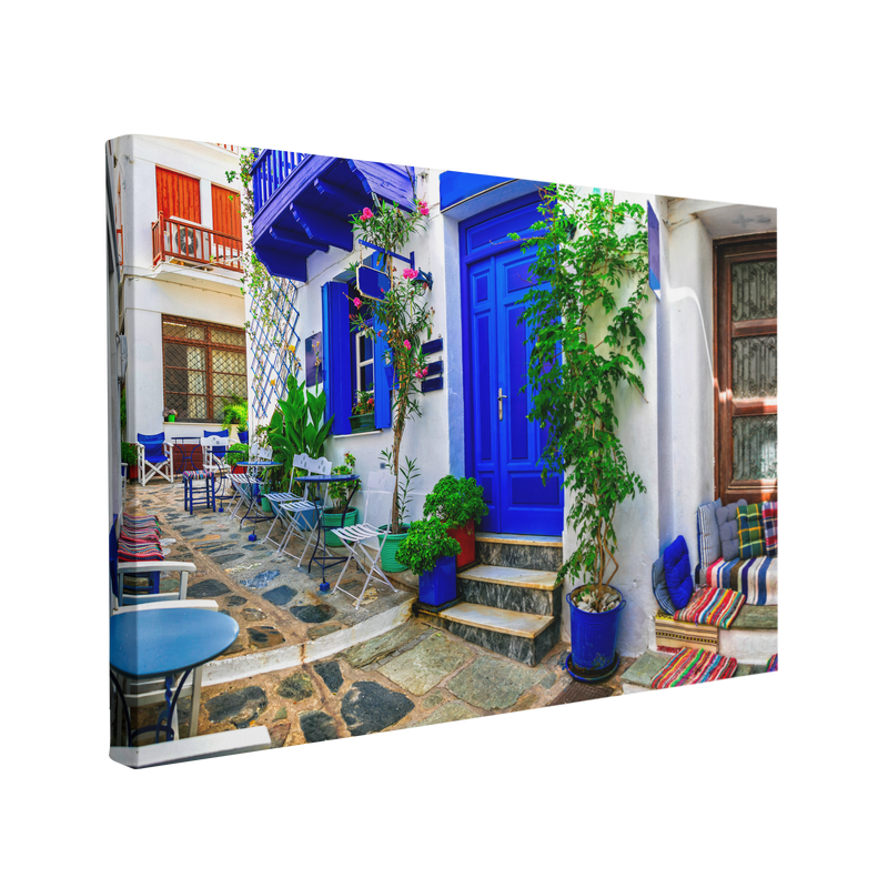 Greece Colorful Cafe, Athens Photography - Canvas Print Wall Art Décor Whelhung
