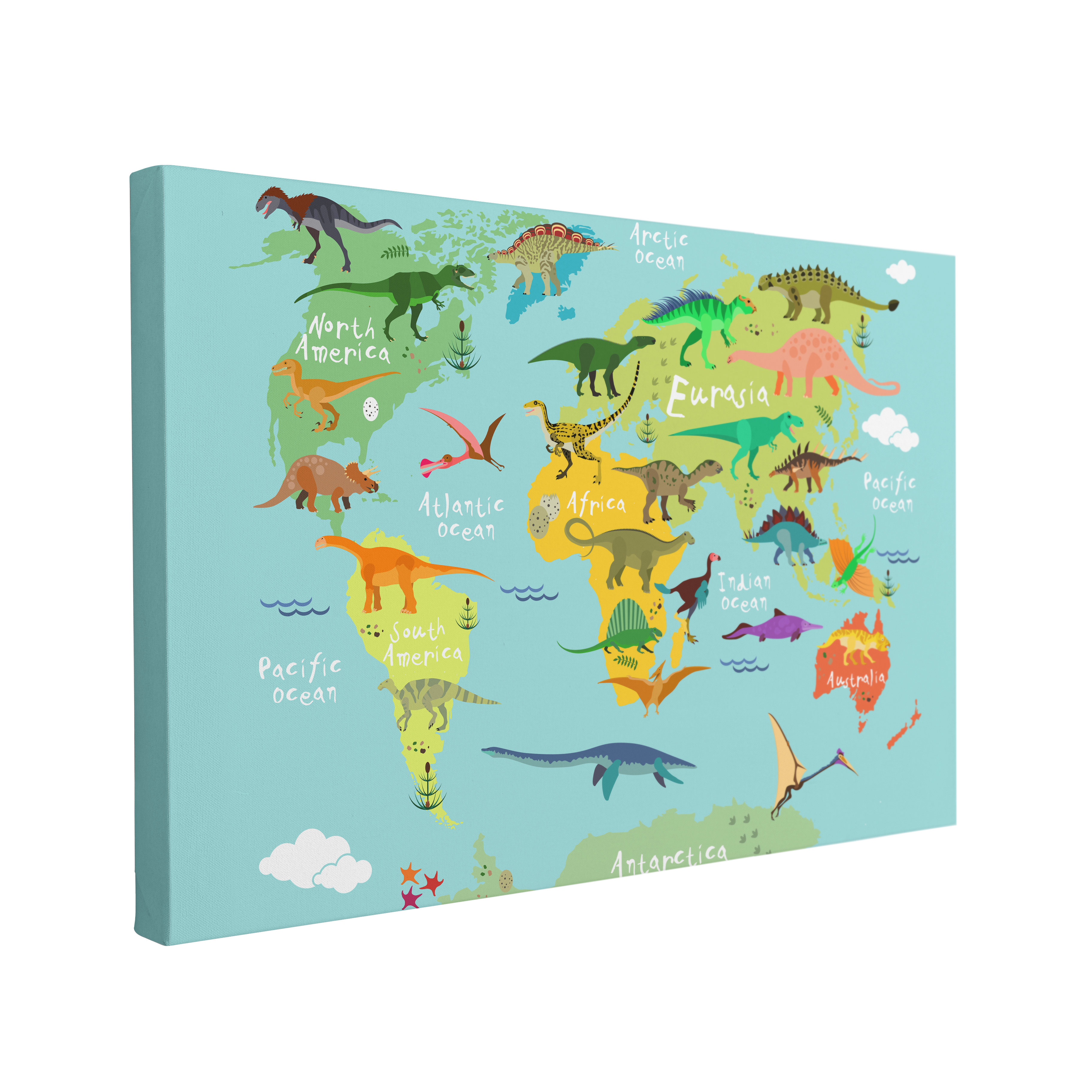 Dinosaur Map - Canvas Print Gender Neutral Wall Art Décor Whelhung