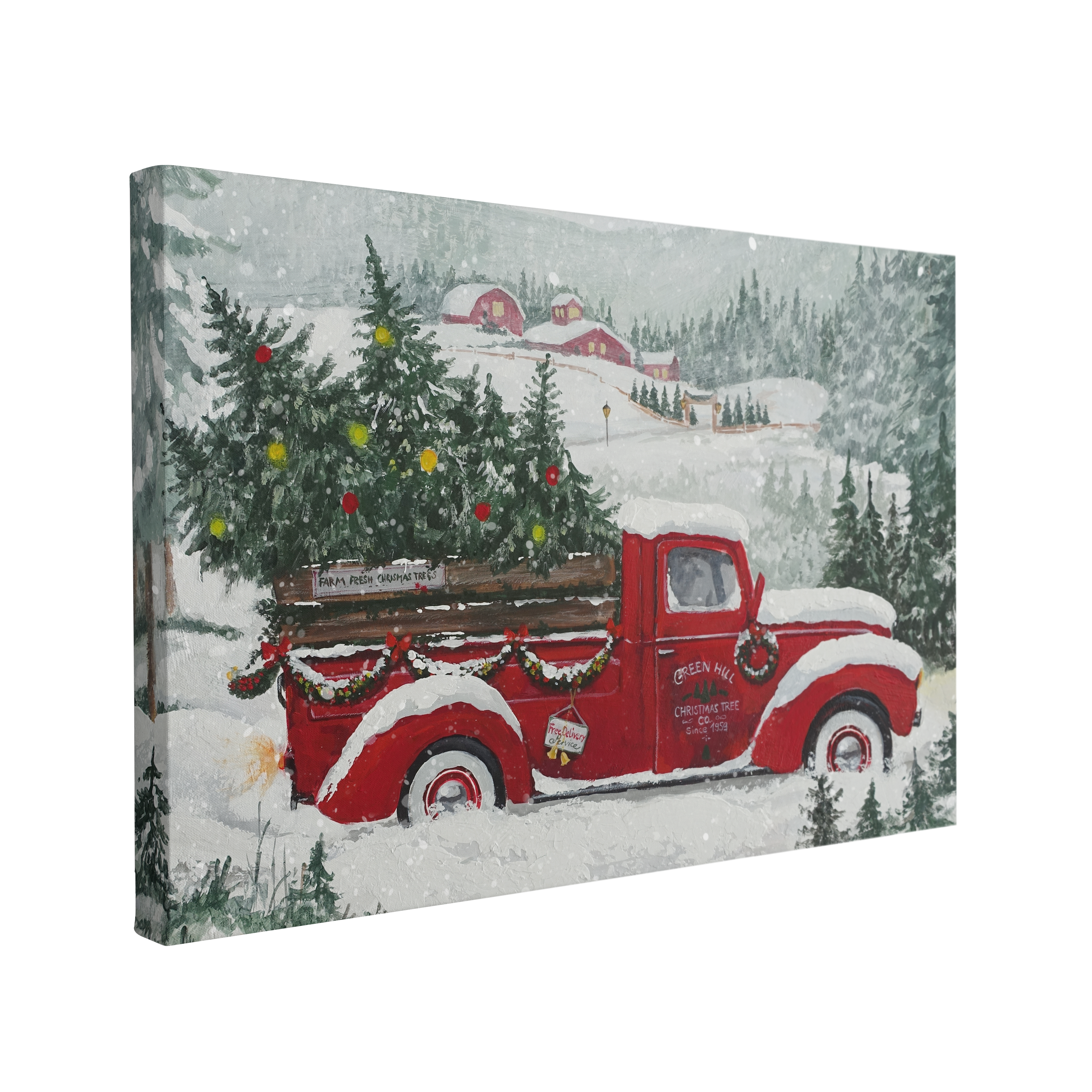 Vintage Christmas Tree Truck Painting - Canvas Print Wall Art Décor Whelhung