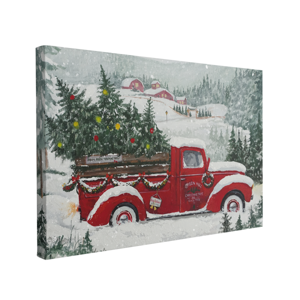 Vintage Christmas Tree Truck Painting - Canvas Print Wall Art Décor Whelhung